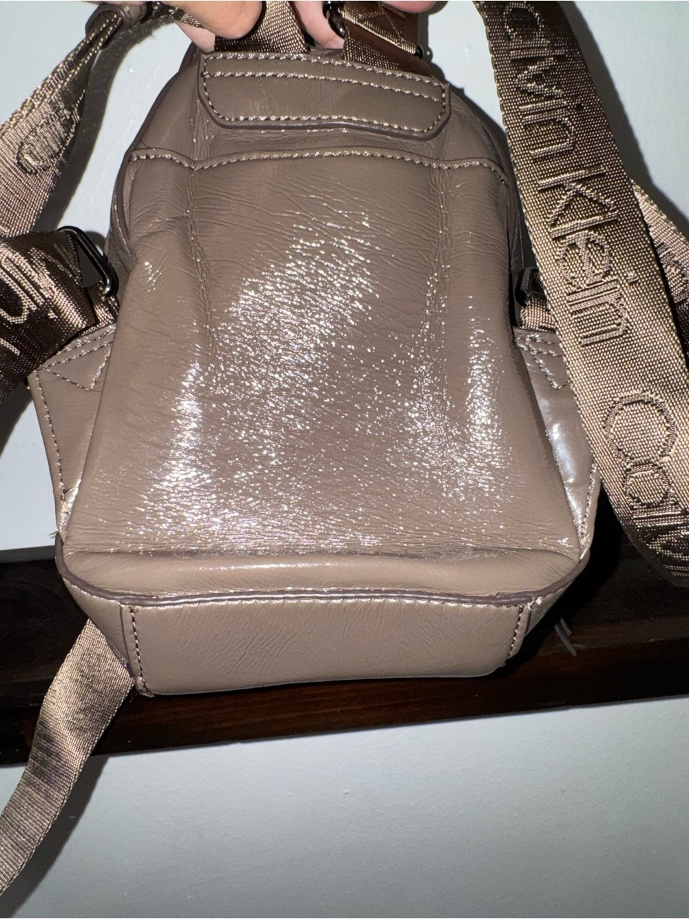Calvin Klein Cream Sherpa Mini Backpack with Brown Trim - Picture 5 of 8